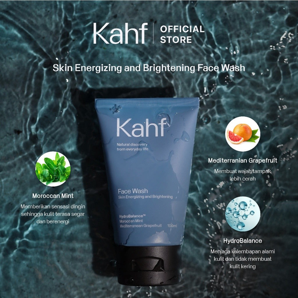 Triple Pack Kahf Face Wash Skin Energizing and Brightening 100 ml - 3 pcs Sabun Cuci Muka Pria untuk Membantu Mencerahkan Wajah - Suitable for Daily Use