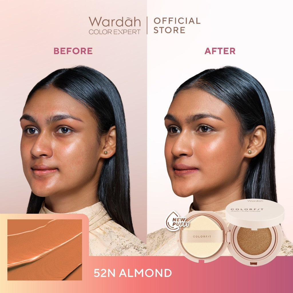 WARDAH Colorfit Perfect Glow Cushion -Tahan Lama Hingga 12 Jam Dilengkapi SPF 33 PA dan Centella Asiatica Hasil Akhir Glowing dan Menyatu Dengan Warna Kulit Makeup - Tahan Lama dengan Bedak