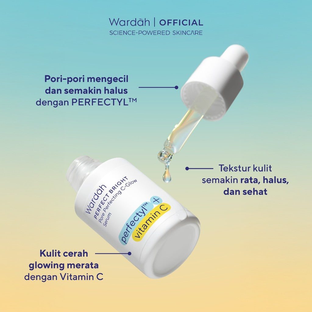 WARDAH Perfect Bright Perfectyl + Vitamin C Pore Perfecting C-Glow Serum - Micro Peeling Serum-Mencerahkan dan Menghaluskan kulit serta Mengecilkan Pori-Pori, Wajah Kusam, Berminyak, Berjerawat - Skincare