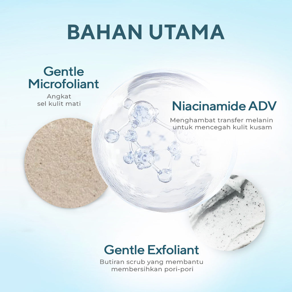 WARDAH Lightening Gentle Exfoliator 50 ml - Pembersih Wajah dengan Scrub dan Advanced Niacinamide Gentle Microfoliant yang Lembut, Membersihkan Pori, Mengangkat Sebum Sel Kulit Mati, Cerah Glowing dan Halus - Kulit Normal Cenderung Berminyak - Skincare