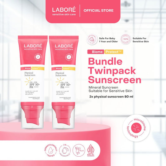[TWINPACK] LABORÉ Sensitive Skin Care BiomeProtect Physical Sunscreen SPF 50+ PA++++ 80 ml 2 pcs- Mineral Sunscreen Wajah Non-Comedogenic untuk Perlindungan dari Sinar UVA dan UVB