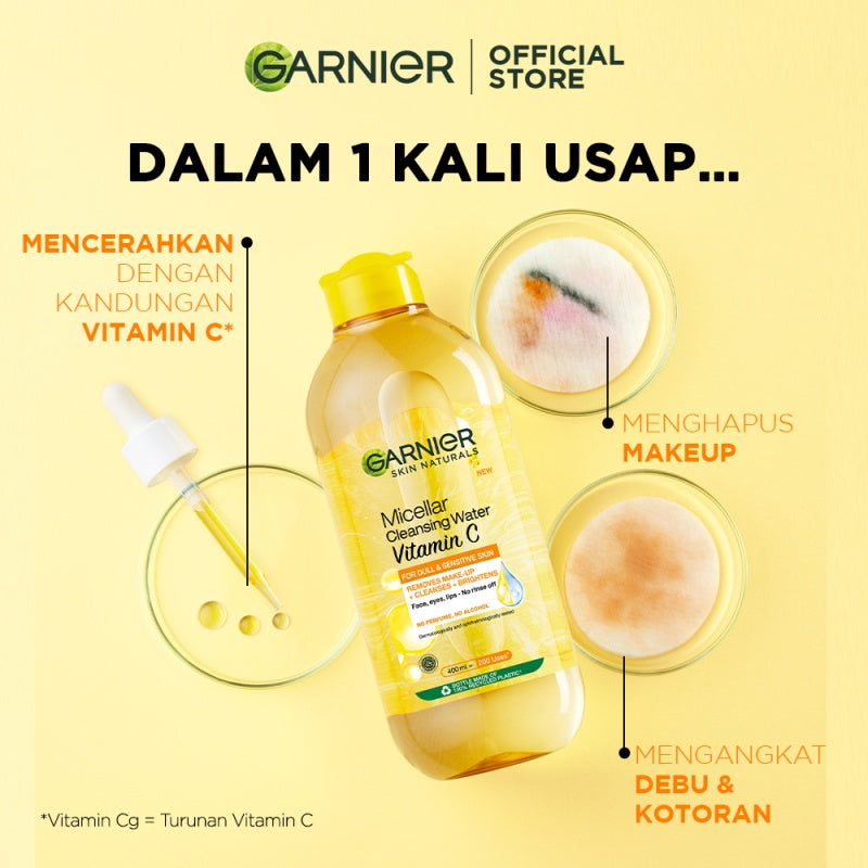 Garnier Vitamin C Day & Night Starter Kit - Foam Cleanser 100ml + Micellar Vitamin C 125ml + Bright Complete Serum 15ml + Overnight Serum 15ml
