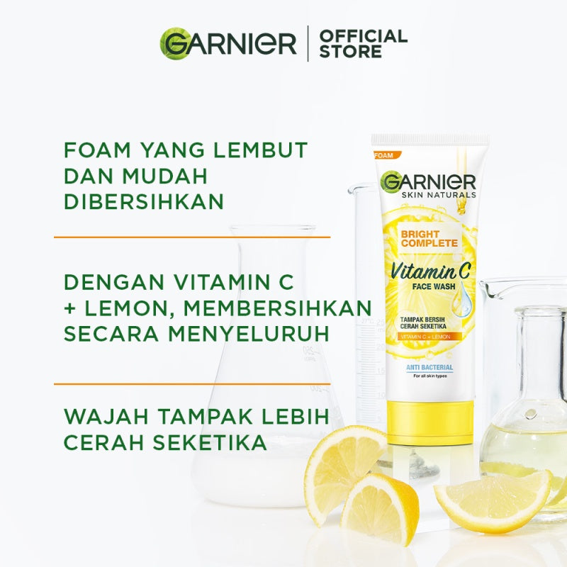 Garnier Vitamin C Day & Night Starter Kit - Foam Cleanser 100ml + Micellar Vitamin C 125ml + Bright Complete Serum 15ml + Overnight Serum 15ml