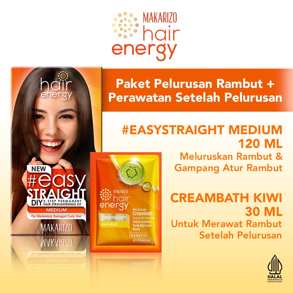 Makarizo Paket Easy Straight Medium 120 ml &  Creambath Kiwi 30 ml
