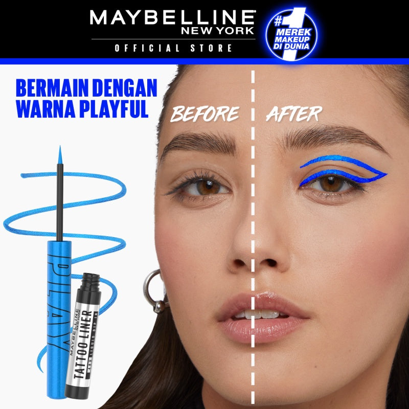 MAYBELLINE OFFICIAL Tattoo Liner Play 48H Liquid Color Eyeliner 4 Warna Waterproof Makeup Tahan Lama Eyeliner Putih High Impact Gampang Pigmented Black