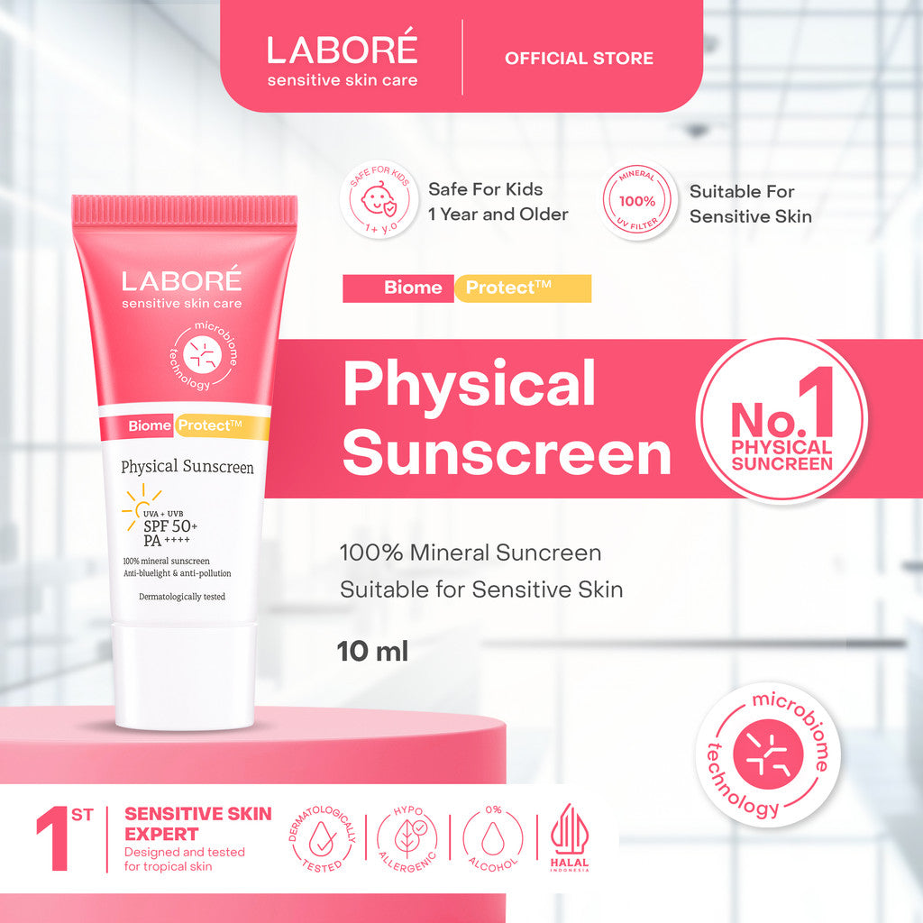 Labore Sensitive Skin Care On-The-Go Minis - Travel Size Sensitive Skin Care Kit - Paket Mild Cleanser 15ml, Barrier Revive Cream 10ml, Physical Sunscreen 10ml untuk Perawatan Wajah Kulit Sensitif