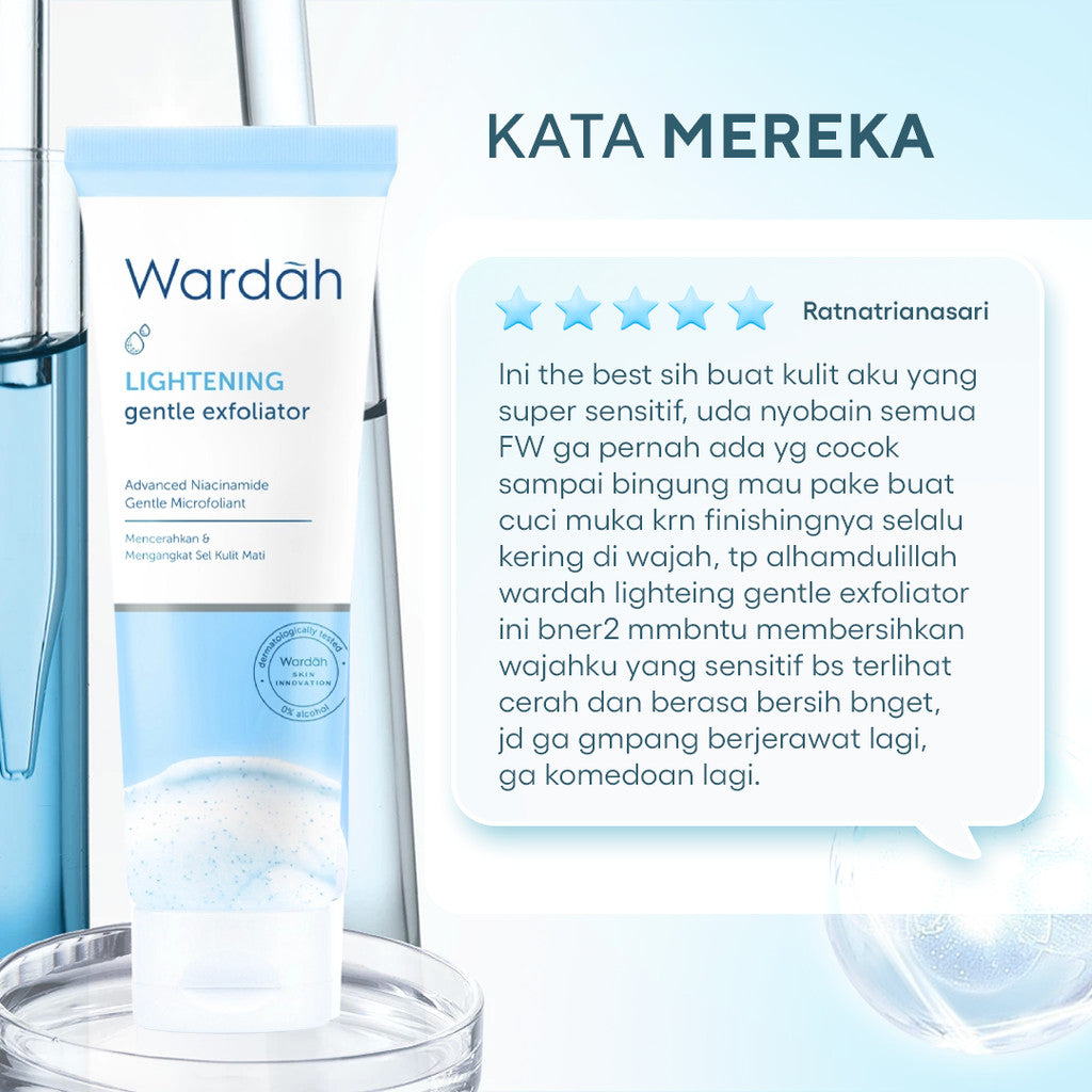 WARDAH Lightening Gentle Exfoliator 50 ml - Pembersih Wajah dengan Scrub dan Advanced Niacinamide Gentle Microfoliant yang Lembut, Membersihkan Pori, Mengangkat Sebum Sel Kulit Mati, Cerah Glowing dan Halus - Kulit Normal Cenderung Berminyak - Skincare