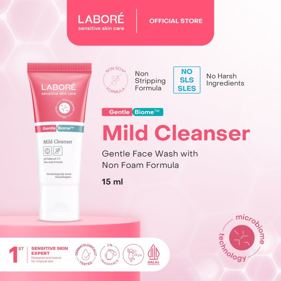 Labore Sensitive Skin Care On-The-Go Minis - Travel Size Sensitive Skin Care Kit - Paket Mild Cleanser 15ml, Barrier Revive Cream 10ml, Physical Sunscreen 10ml untuk Perawatan Wajah Kulit Sensitif