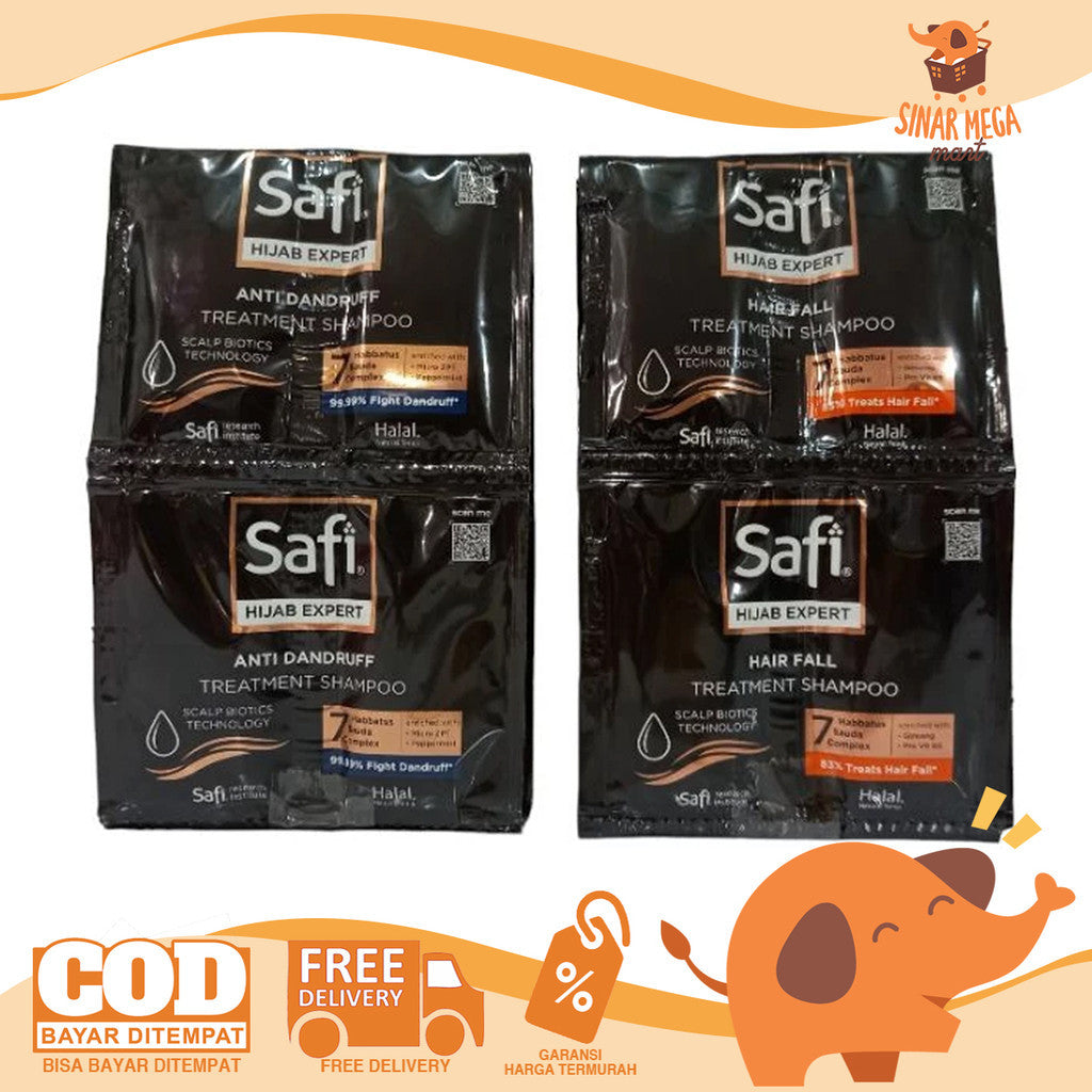 SAFI Shampoo Renceng Hijab Expert Set Isi 12x2 Sachet - Sampo Perawatan Rambut Rontok dan Ketombe
