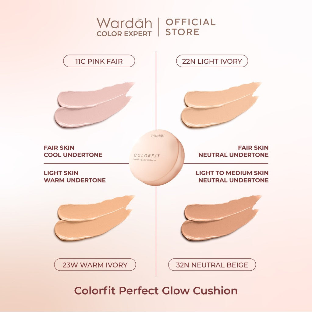 WARDAH Colorfit Perfect Glow Cushion -Tahan Lama Hingga 12 Jam Dilengkapi SPF 33 PA dan Centella Asiatica Hasil Akhir Glowing dan Menyatu Dengan Warna Kulit Makeup - Tahan Lama dengan Bedak