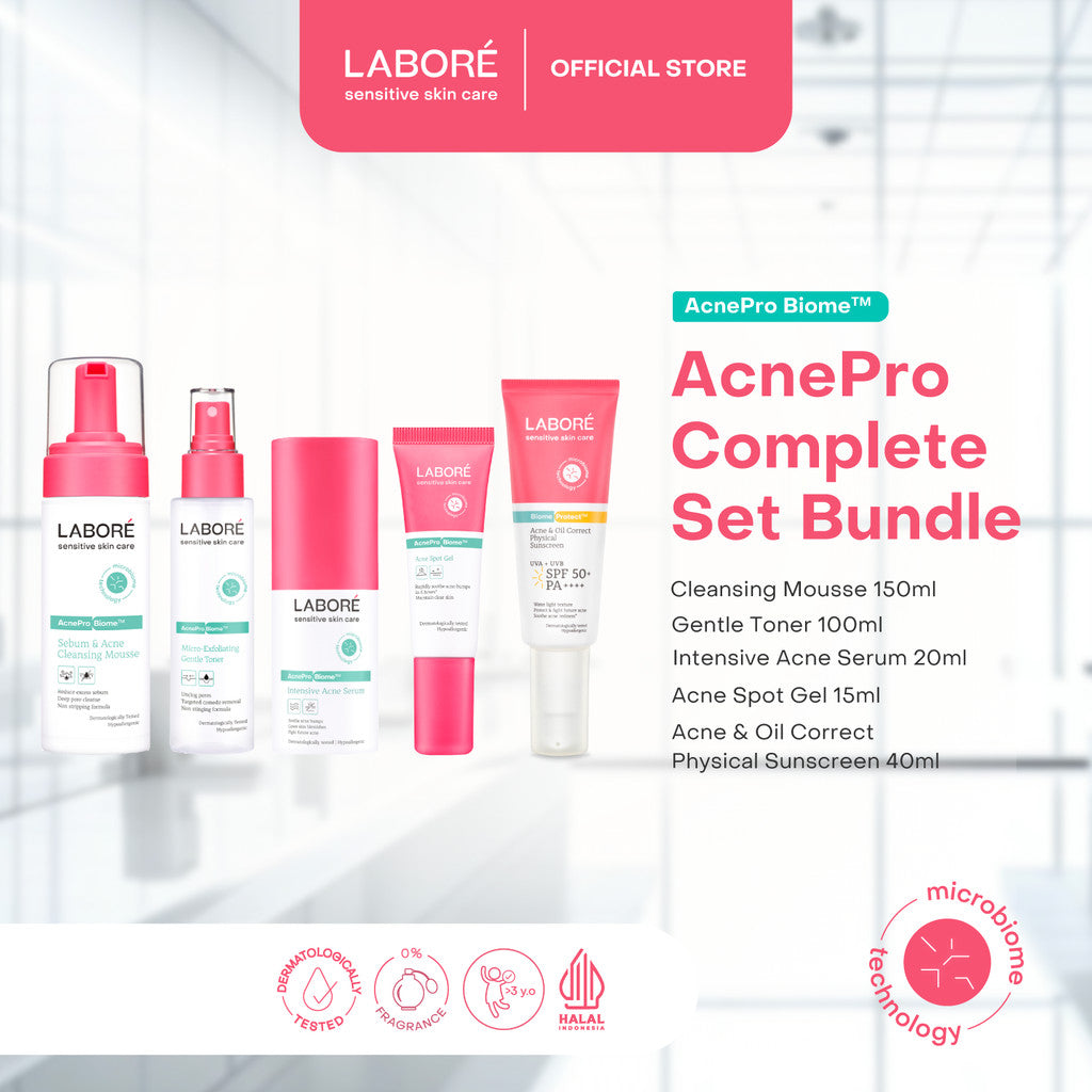 [Best Sunscreen by US Dermatologist] Labore AcnePro Complete Set Bundle (Cleansing Mousse 150ml Gentle Toner 100ml Intensive Acne Serum 20ml Acne Spot Gel 15ml)-Paket Perawatan untuk Kulit Berjerawat
