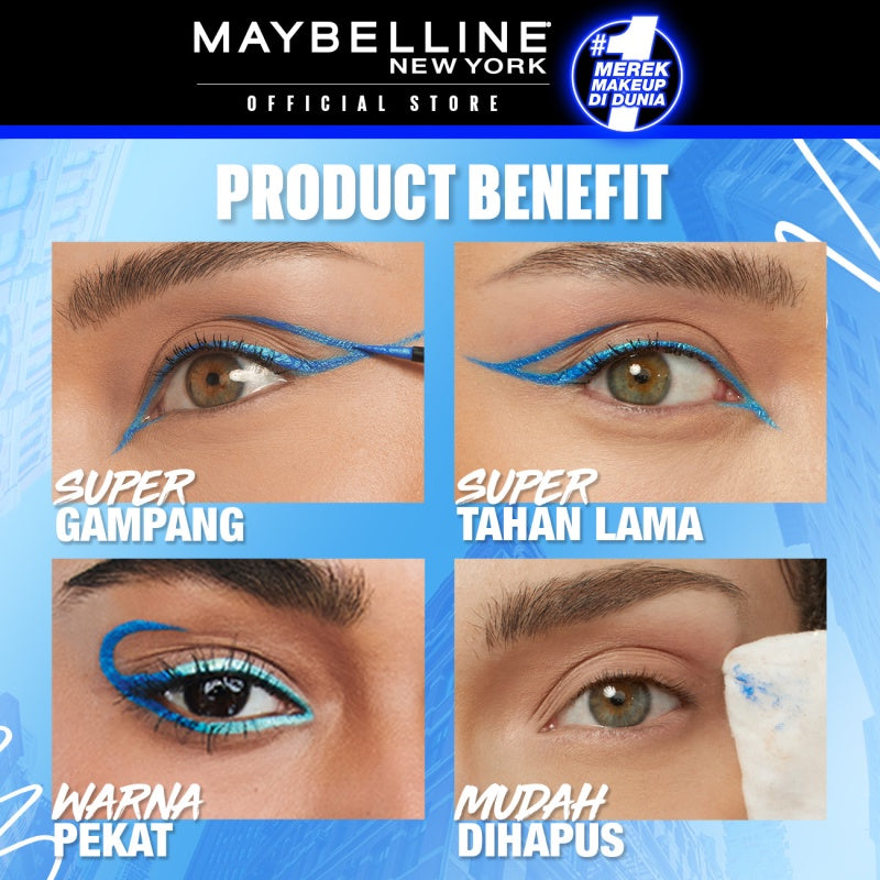 MAYBELLINE OFFICIAL Tattoo Liner Play 48H Liquid Color Eyeliner 4 Warna Waterproof Makeup Tahan Lama Eyeliner Putih High Impact Gampang Pigmented Black