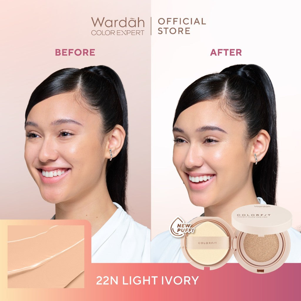 WARDAH Colorfit Perfect Glow Cushion -Tahan Lama Hingga 12 Jam Dilengkapi SPF 33 PA dan Centella Asiatica Hasil Akhir Glowing dan Menyatu Dengan Warna Kulit Makeup - Tahan Lama dengan Bedak
