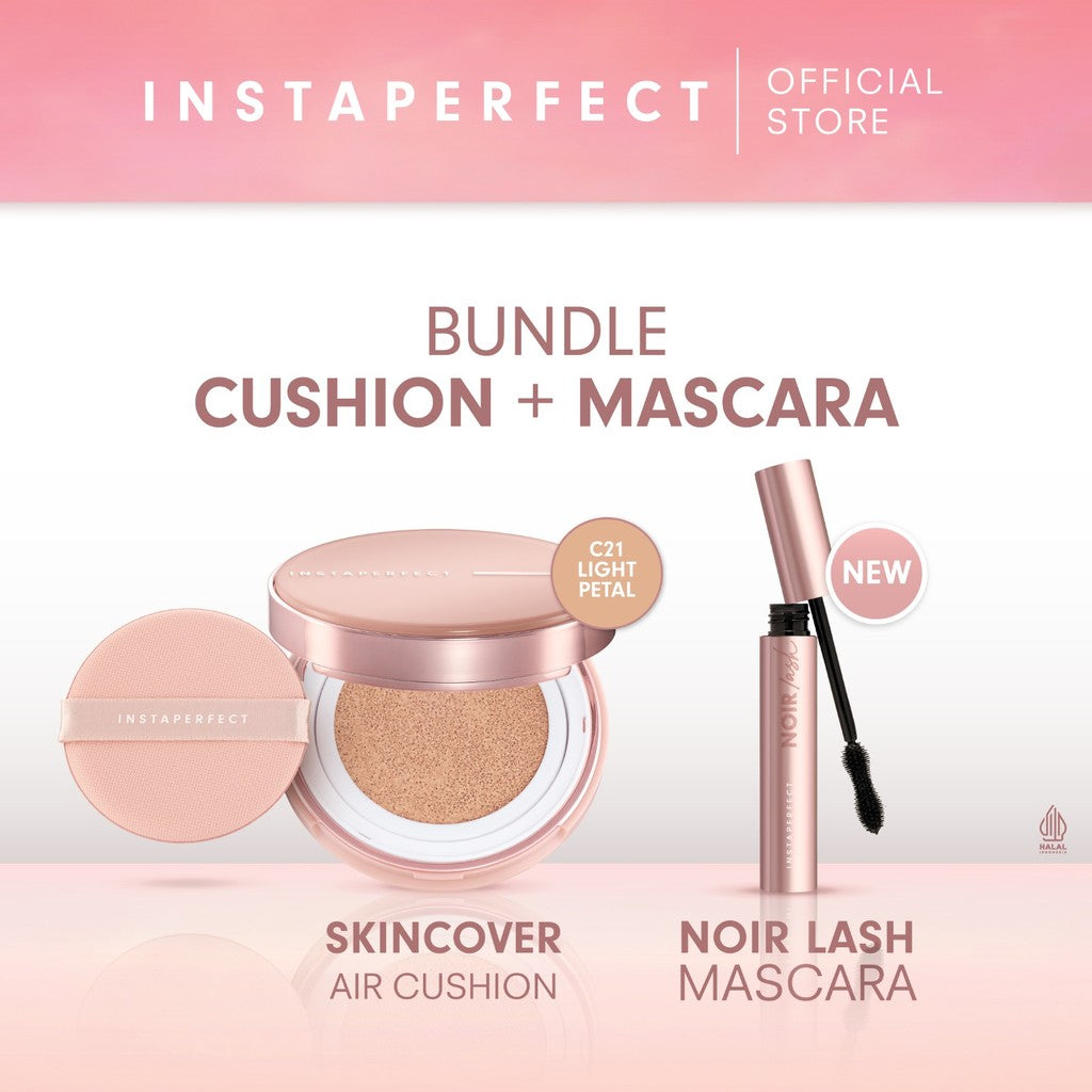 Bundle Instaperfect Skincover Air Cushion + Noir Lash Mascara (Mascara Bulu Mata Smudgeproof)- Bundle Make Up Tahan Lama Badai on Point