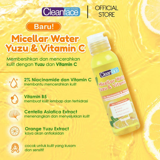 Cleanface Micellar Water Yuzu & Vitamin C 250 ml / Pembersih Wajah / Pembersih Makeup Waterproof