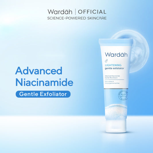 WARDAH Lightening Gentle Exfoliator 50 ml - Pembersih Wajah dengan Scrub dan Advanced Niacinamide Gentle Microfoliant yang Lembut, Membersihkan Pori, Mengangkat Sebum Sel Kulit Mati, Cerah Glowing dan Halus - Kulit Normal Cenderung Berminyak - Skincare
