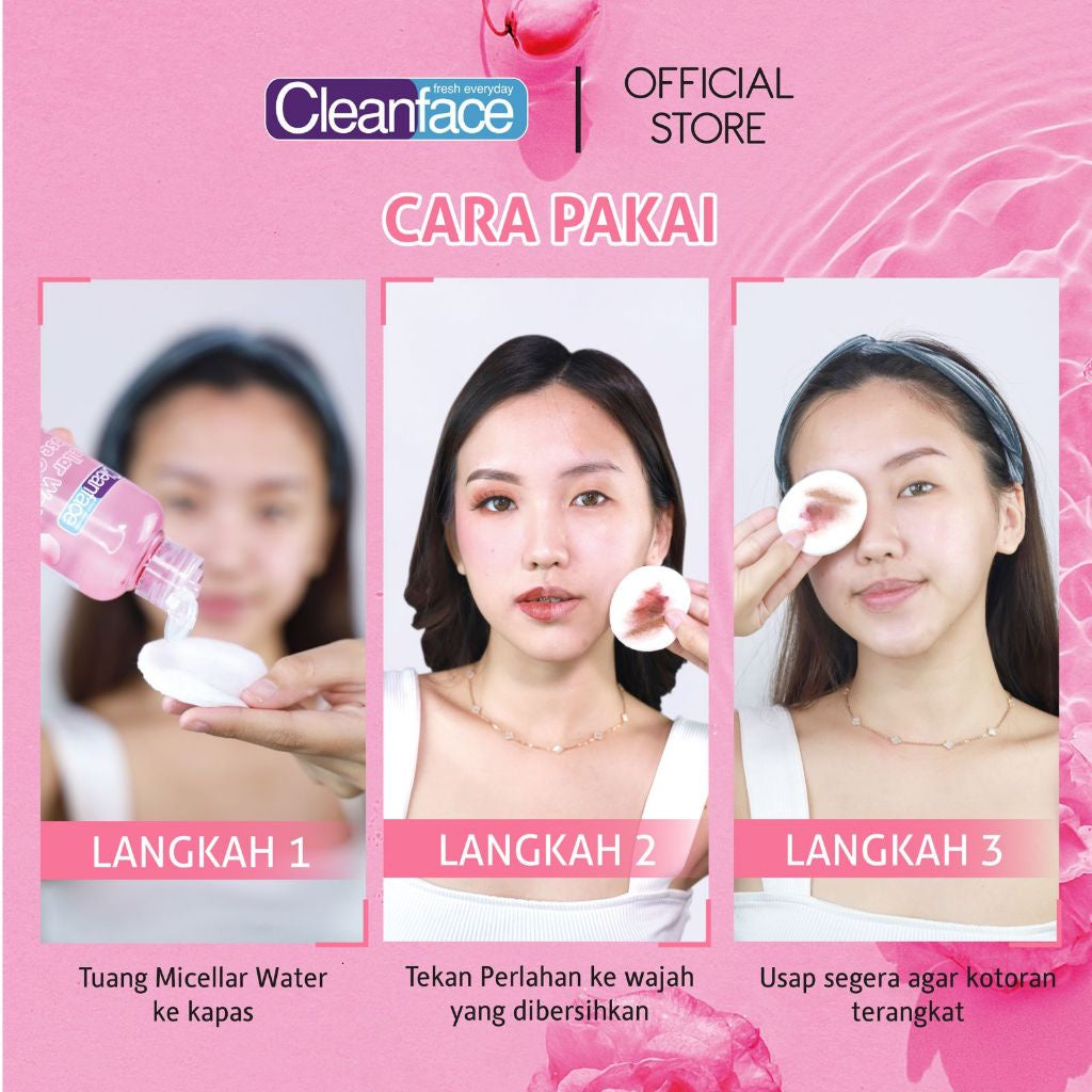 Cleanface Micellar Water Rose Glow 250 ml / Pembersih Wajah / Pembersih Makeup Waterproof