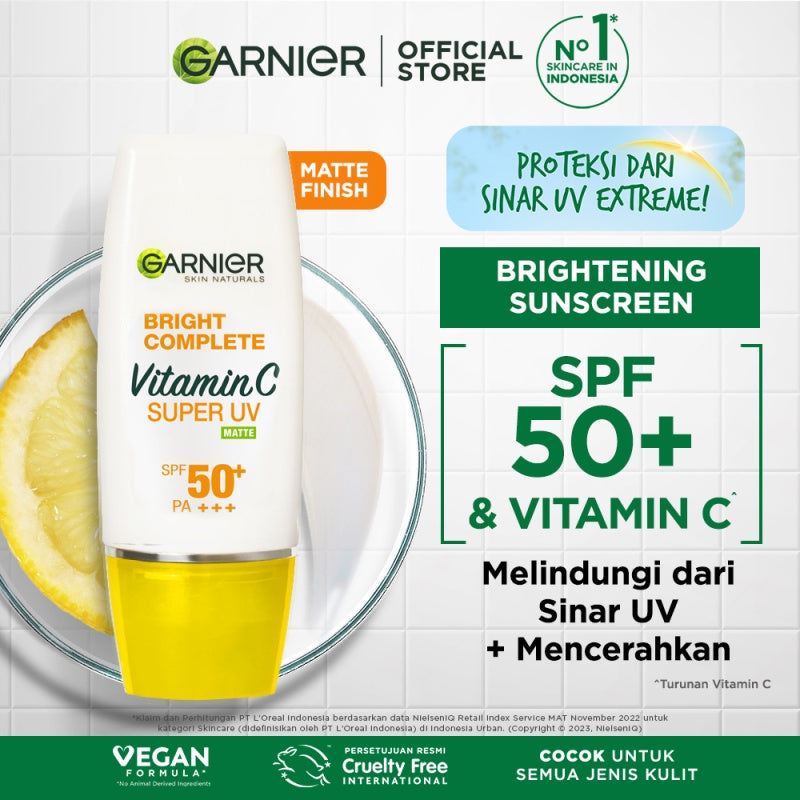 GARNIER Super UV Invisible Serum Sunscreen SPF 50+ PA++++ Vitamin C Skincare - 30ml Sunblock Mencerahkan Wajah sunscreen spf 50 pa ++++