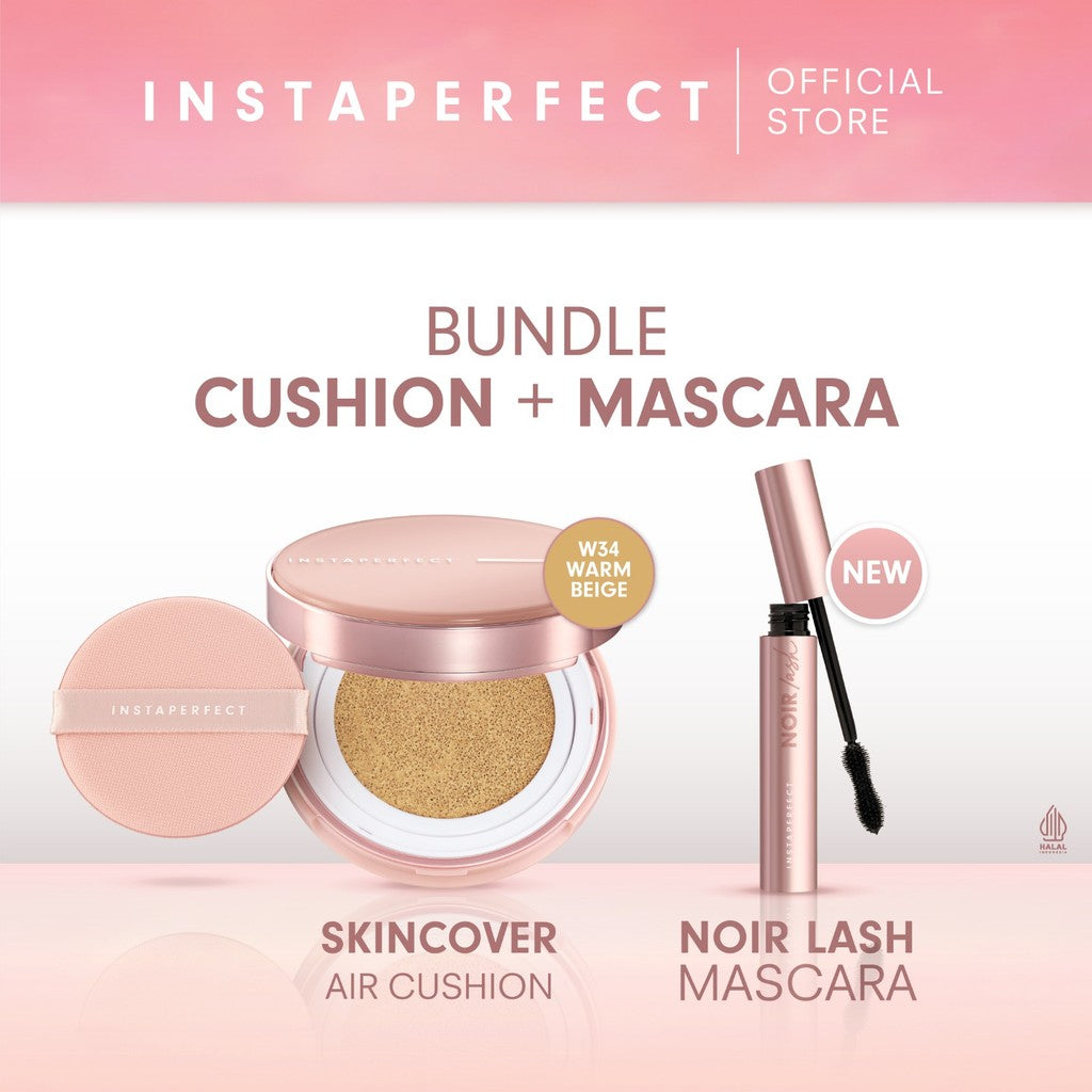 Bundle Instaperfect Skincover Air Cushion + Noir Lash Mascara (Mascara Bulu Mata Smudgeproof)- Bundle Make Up Tahan Lama Badai on Point
