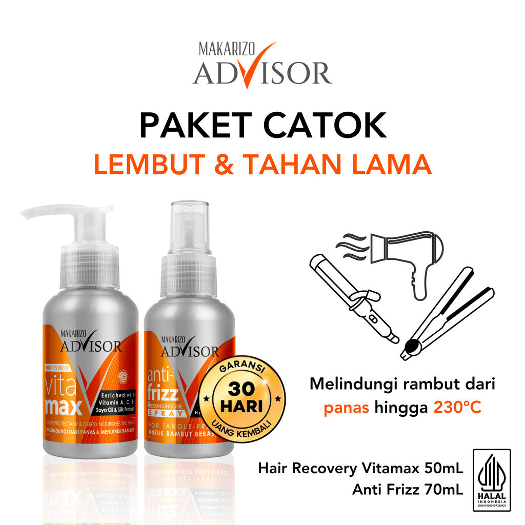 PAKET CATOK TAHAN LAMA - Makarizo Advisor Hair Recovery Vitamax + Anti Frizz