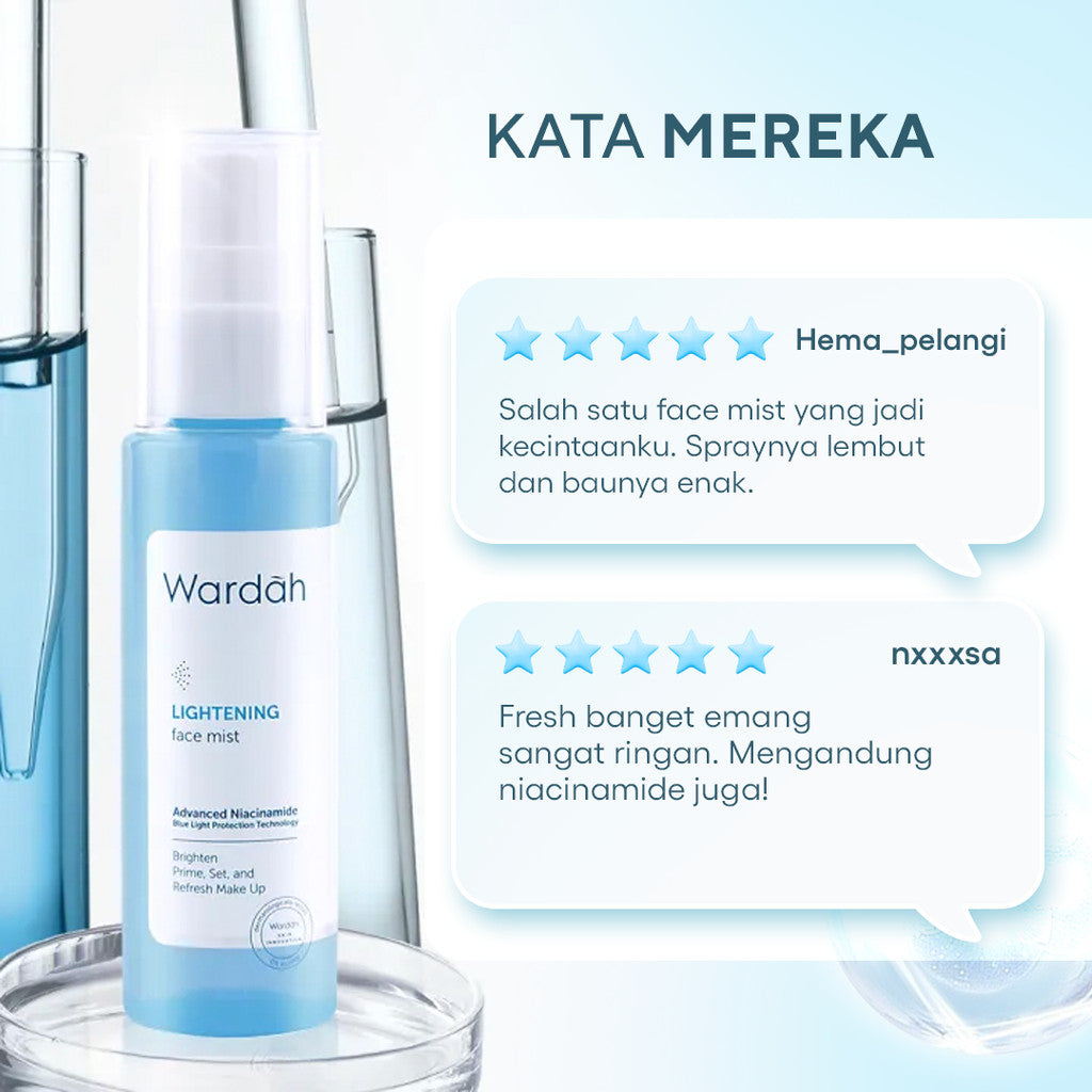 WARDAH Lightening Face Mist 60 ml - Face Mist 3-in-1 dengan 4X Niacinamide Advanced - Mencerahkan Kulit Sebagai Primer Sekaligus Setting Spray Untuk Kunci Tampilan Make Up - Spray Untuk Primer, Setting Spray dan Refresh - Skincare