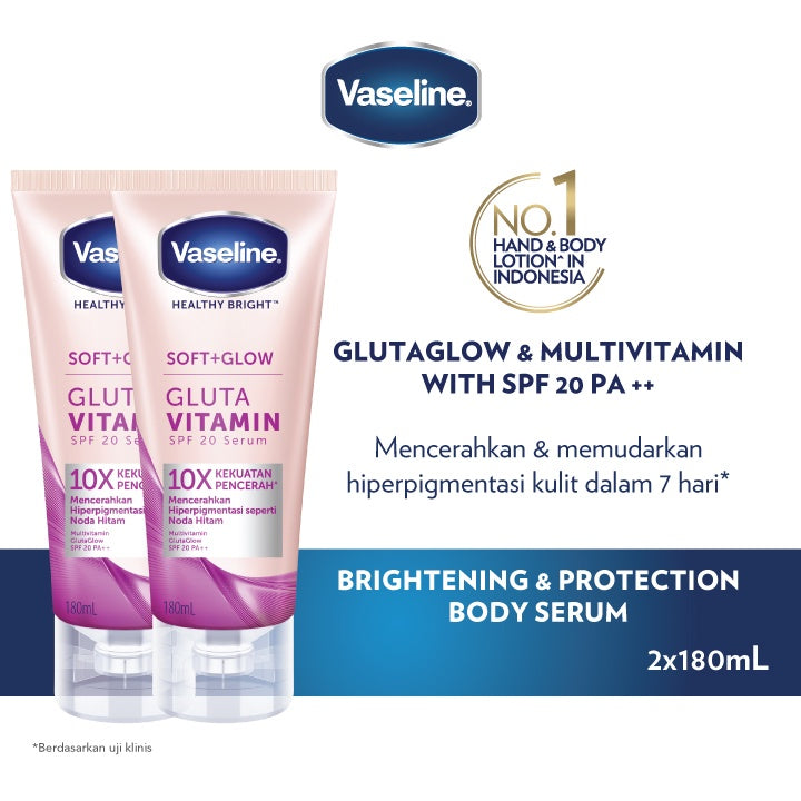 VASELINE SOFT GLOW GLUTA VITAMIN SPF 20 BODY SERUM NIACINAMIDE 180ML x2