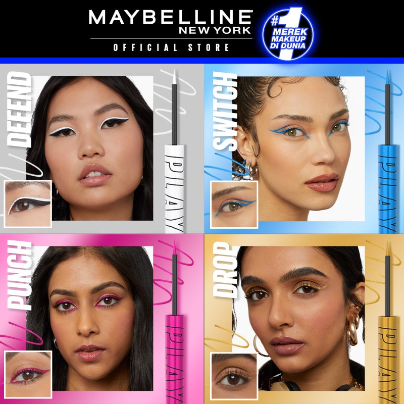 MAYBELLINE OFFICIAL Tattoo Liner Play 48H Liquid Color Eyeliner 4 Warna Waterproof Makeup Tahan Lama Eyeliner Putih High Impact Gampang Pigmented Black