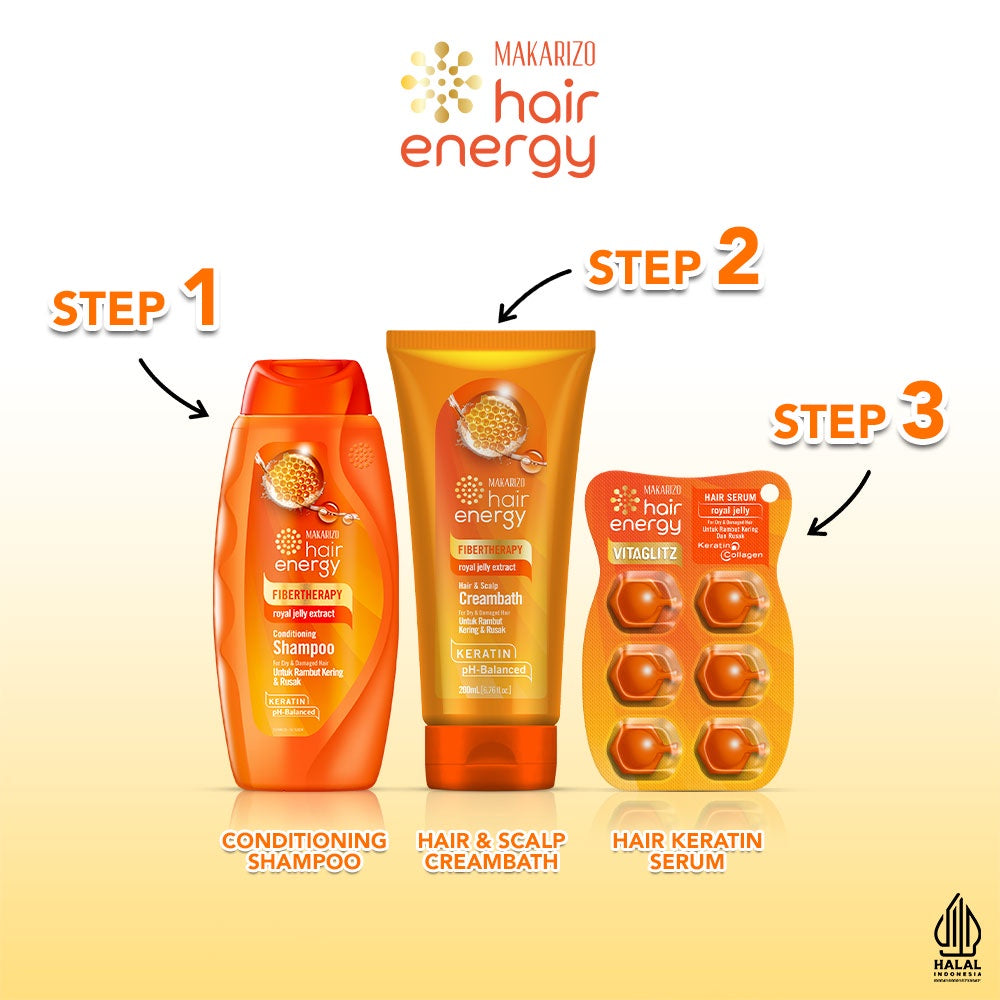 Paket KERATIN Makarizo Hair Energy Rawat Rambut Kering & Rusak - Varian ROYAL JELLY
