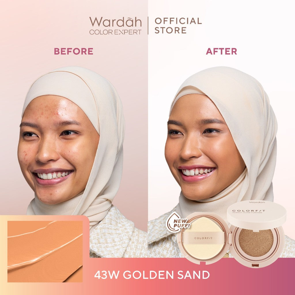WARDAH Colorfit Perfect Glow Cushion -Tahan Lama Hingga 12 Jam Dilengkapi SPF 33 PA dan Centella Asiatica Hasil Akhir Glowing dan Menyatu Dengan Warna Kulit Makeup - Tahan Lama dengan Bedak