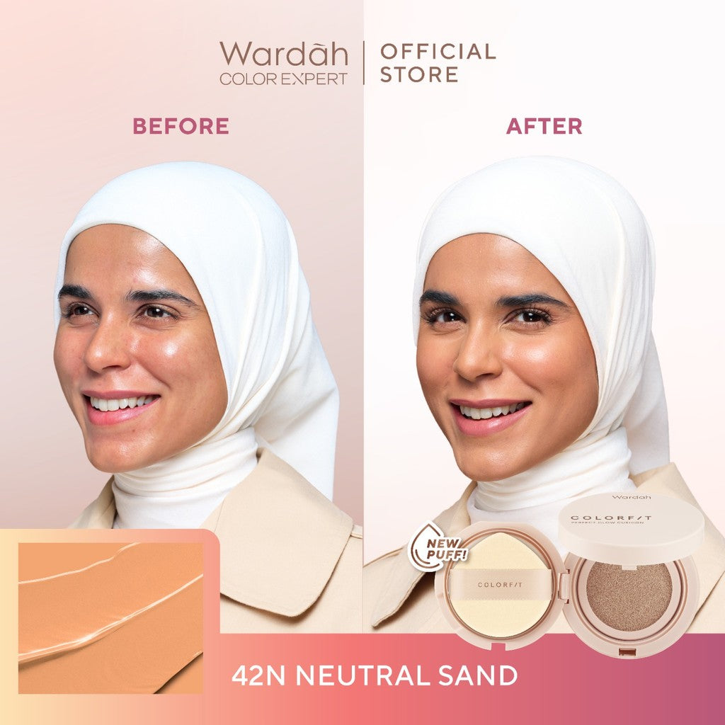 WARDAH Colorfit Perfect Glow Cushion -Tahan Lama Hingga 12 Jam Dilengkapi SPF 33 PA dan Centella Asiatica Hasil Akhir Glowing dan Menyatu Dengan Warna Kulit Makeup - Tahan Lama dengan Bedak