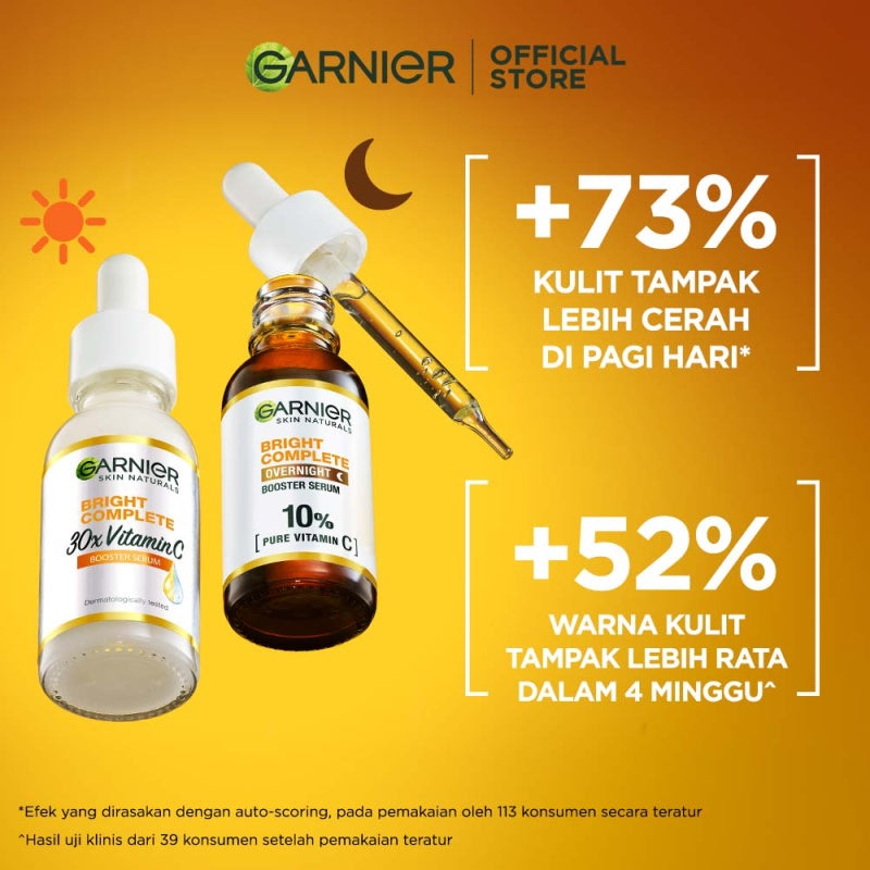Garnier Vitamin C Day & Night Starter Kit - Foam Cleanser 100ml + Micellar Vitamin C 125ml + Bright Complete Serum 15ml + Overnight Serum 15ml