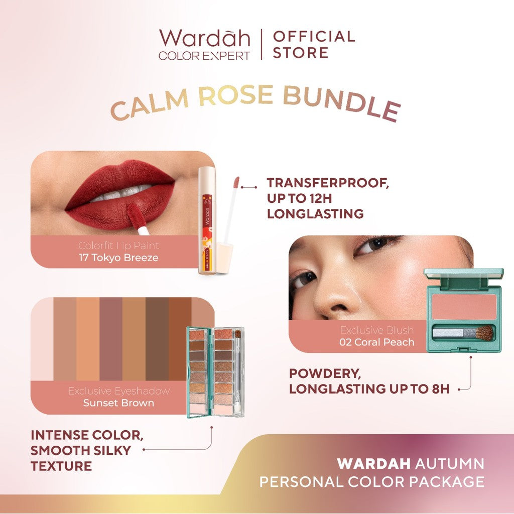 [BUNDLE] WARDAH Paket Autumn Seasonal Colorfit Lip Paint 4.2 g + Exclusive Blush 3 g + Exclusive Eye Shadow 10 g - Makeup