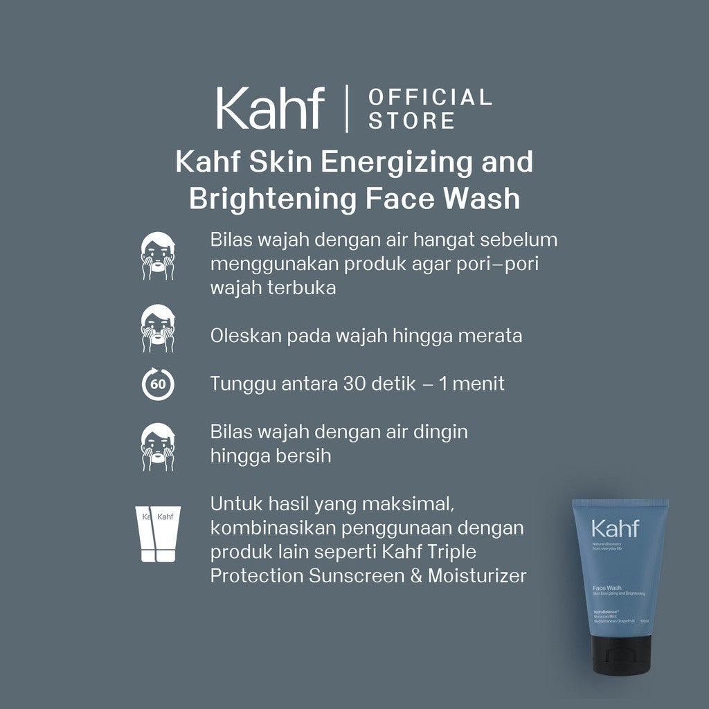Triple Pack Kahf Face Wash Skin Energizing and Brightening 100 ml - 3 pcs Sabun Cuci Muka Pria untuk Membantu Mencerahkan Wajah - Suitable for Daily Use