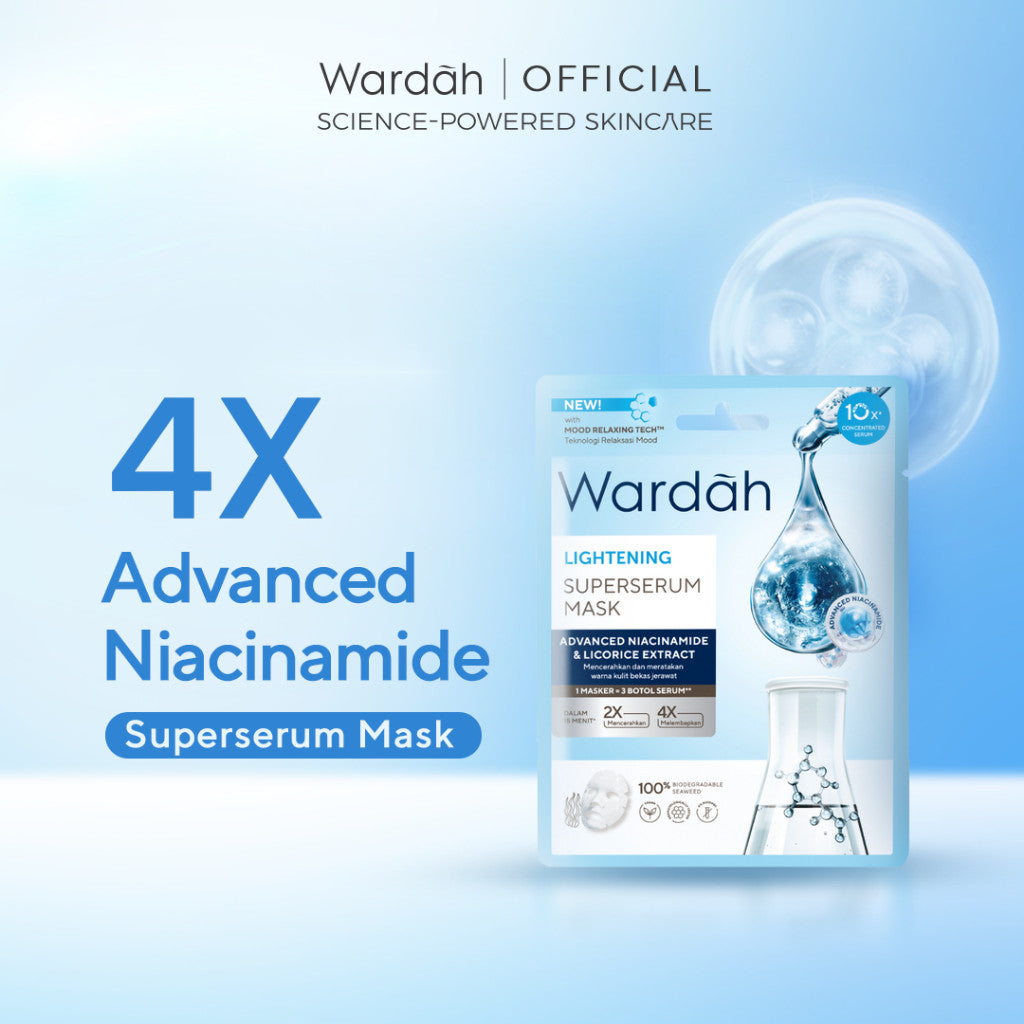 WARDAH Lightening SuperSerum Mask 20 ml - Masker Wajah dengan 4X Niacinamide ADV - Mencerahkan dan Memberikan Relaksasi Pada Kulit Wajah Dengan 10X Concentrated Brightening Serum - Skincare