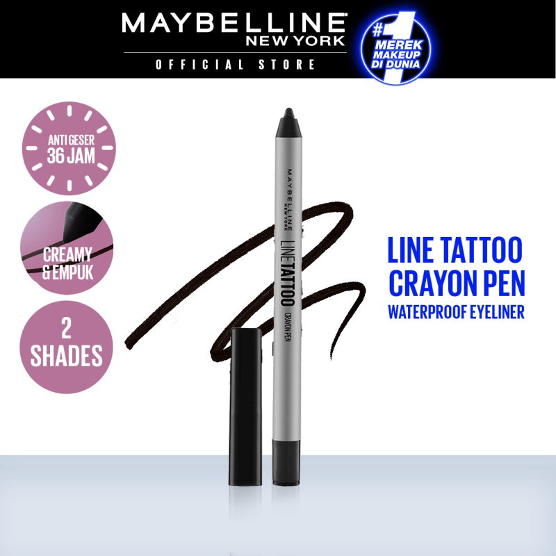 MAYBELLINE OFFICIAL Line Tattoo Crayon Pen Liner - Eyeliner Makeup Black Waterproof Tahan Air Long Lasting
