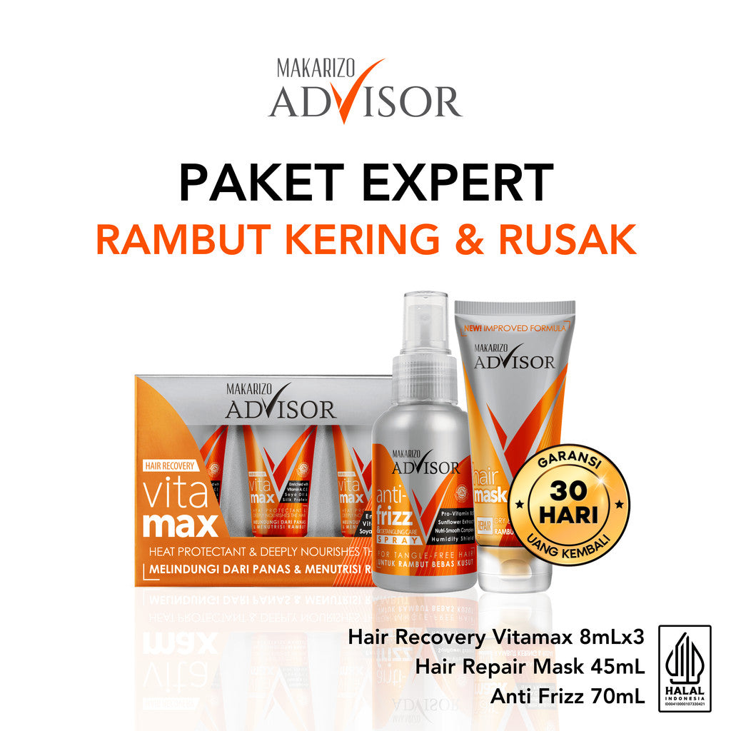 PAKET EXPERT RAMBUT KERING & RUSAK - Makarizo Advisor Vitamax + Repair Mask + Anti Frizz