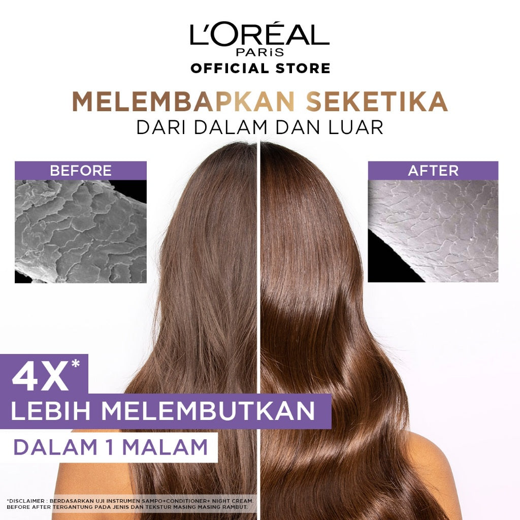 L'Oreal Paris Extraordinary Oil Gold 100ml + Elseve Hyaluron Moisture Hydra Filling Hair Night Cream 150ml (Perawatan Intensif Untuk Semua Jenis Rambut)
