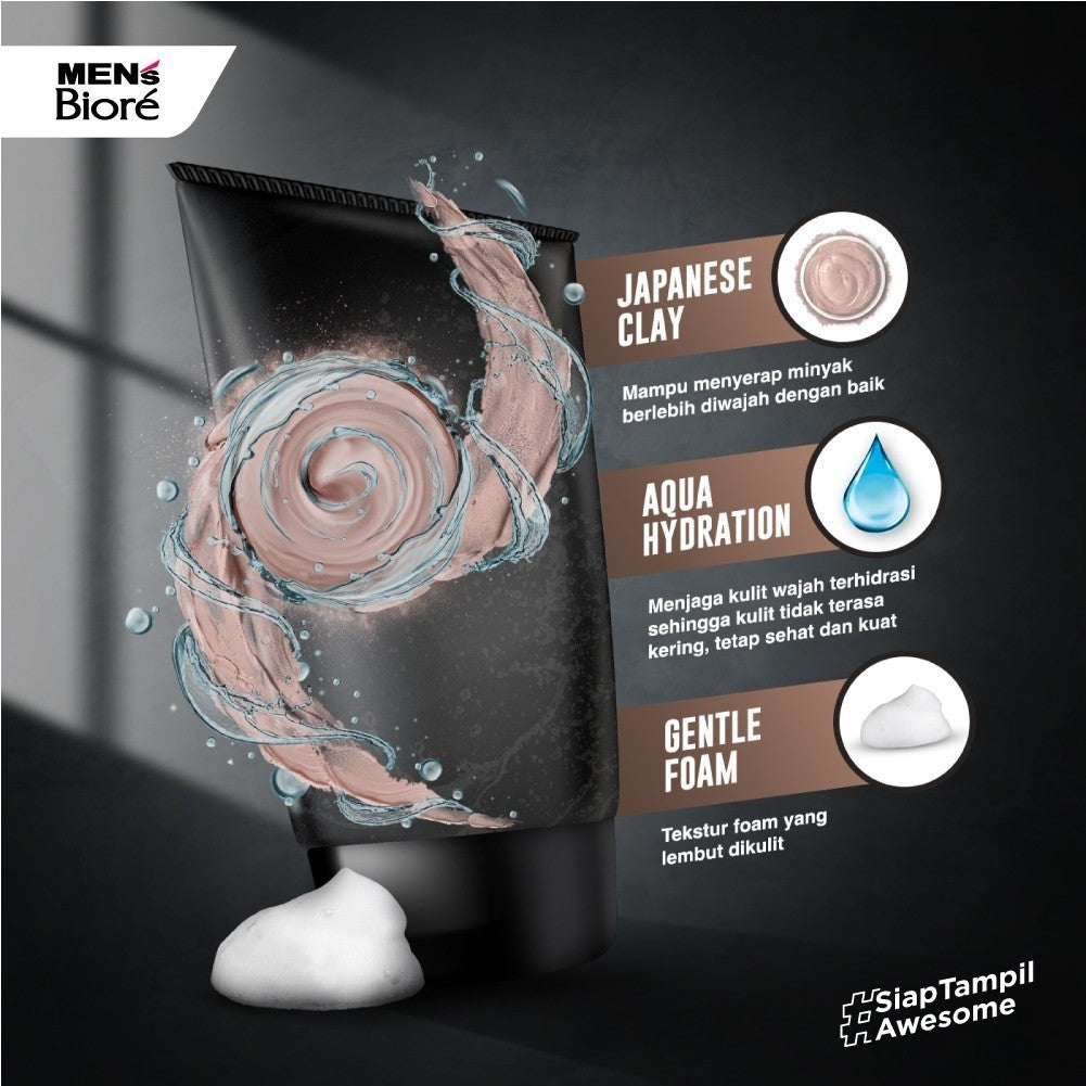 Men's Biore Non Scrub Sabun Muka Pria Untuk Kulit Berminyak Oil Balance Japanese Clay 100 gr Twin Pack - Facial Wash