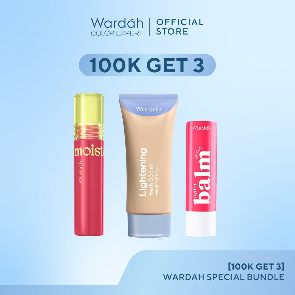 [PAKET 100 RIBUAN!] WARDAH Lightening Fresh BB Tint 15 ml + Liptint Moist Dew Tint 3 g + Hydrabalm Lip Care Peach Blossom 4 g - Makeup