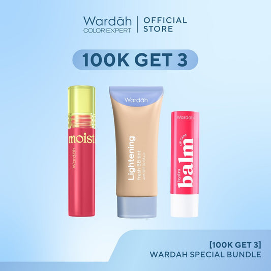[PAKET 100 RIBUAN!] WARDAH Lightening Fresh BB Tint 15 ml + Liptint Moist Dew Tint 3 g + Hydrabalm Lip Care Peach Blossom 4 g - Makeup