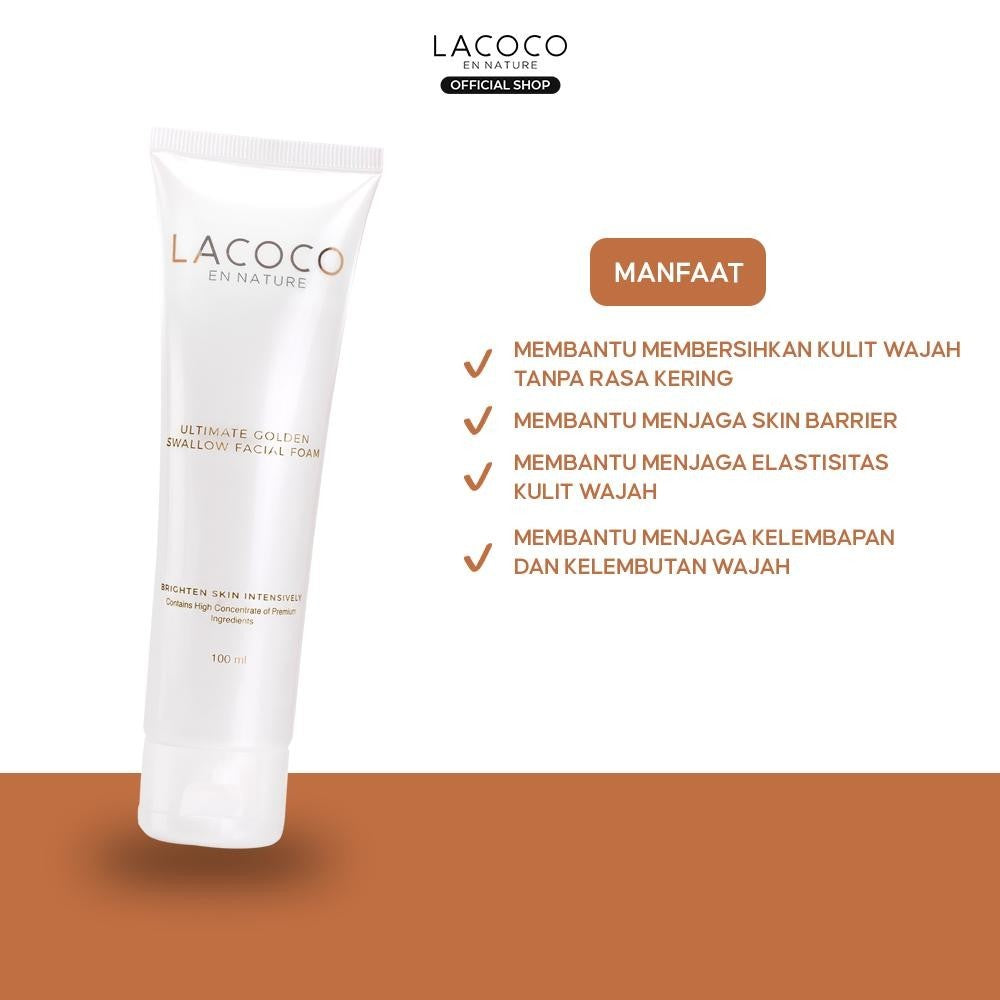 [Twin Pack] Lacoco Ultimate Golden Swallow Facial Foam 100ml - Facial Wash Pembersih Wajah Tanpa Rasa Kering