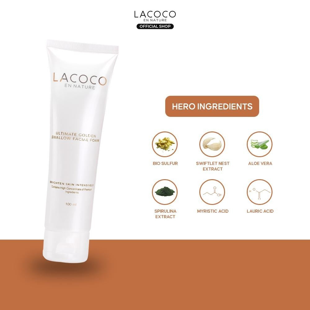 [Twin Pack] Lacoco Ultimate Golden Swallow Facial Foam 100ml - Facial Wash Pembersih Wajah Tanpa Rasa Kering