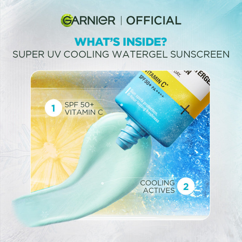 GARNIER Super UV Cooling Watergel Sunscreen SPF 50+ PA++++ Vitamin C Skincare - 30ml Sunscreen dengan sensasi dingin sunscreen spf 50 pa ++++