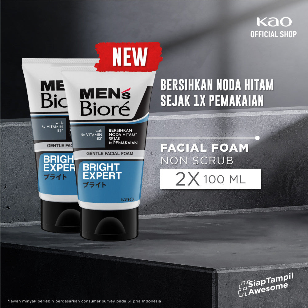 Men's Biore Sabun Cuci Muka Skincare Pria Bright Expert 100gr Twin Pack