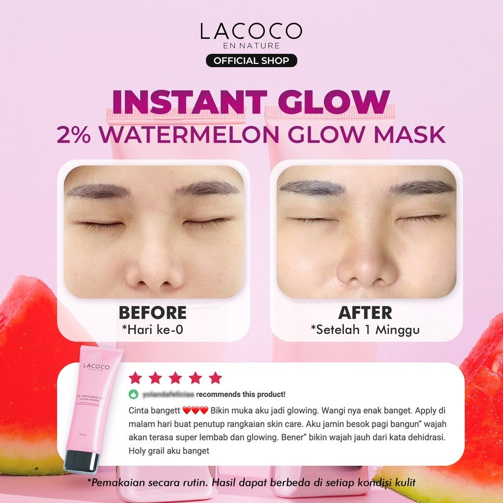 [Twin Pack] Lacoco Watermelon Glow Mask Sleeping Mask Moisturizer Cream Melembapkan Hydrating La Rose Vifa Dor Harley Skint Bynare
