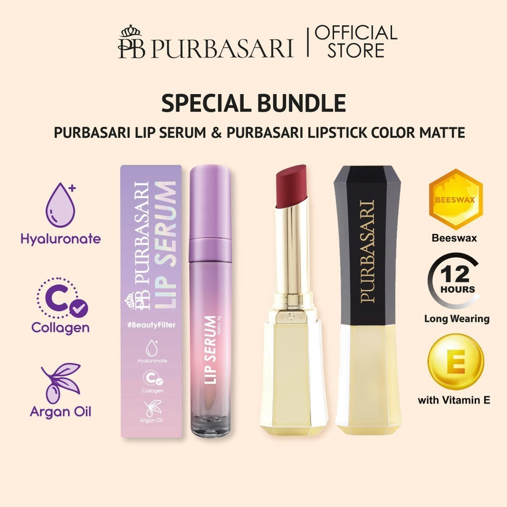 [KOMBO HEMAT] Purbasari Lipstick Color Matte + Lip serum / Lipstick Matte / Lipstick tahan 12jam - Ringan dan lembut di bibir Lipstik Pewarna Gloss Almond - Lip Serum + 81 Diamond