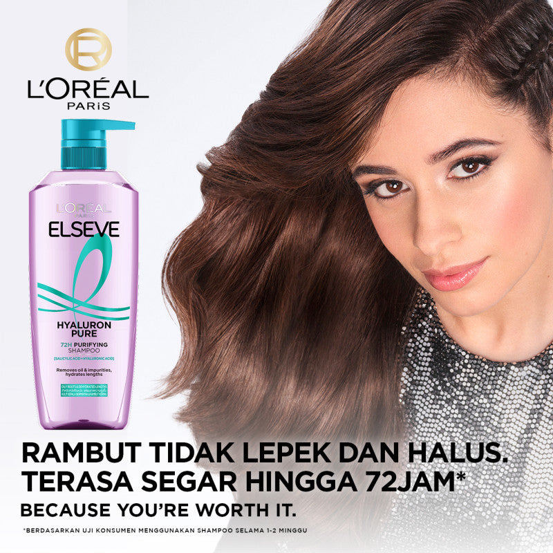 [NEW LAUNCH] L'Oreal Paris Hyaluron Pure 72H Purifying Shampoo - Perawatan Rambut Bebas Lepek dan Rambut Halus tahan hingga 72jam - Shampoo 400ml - Kulit Kepala Berminyak dan Rambut Kering