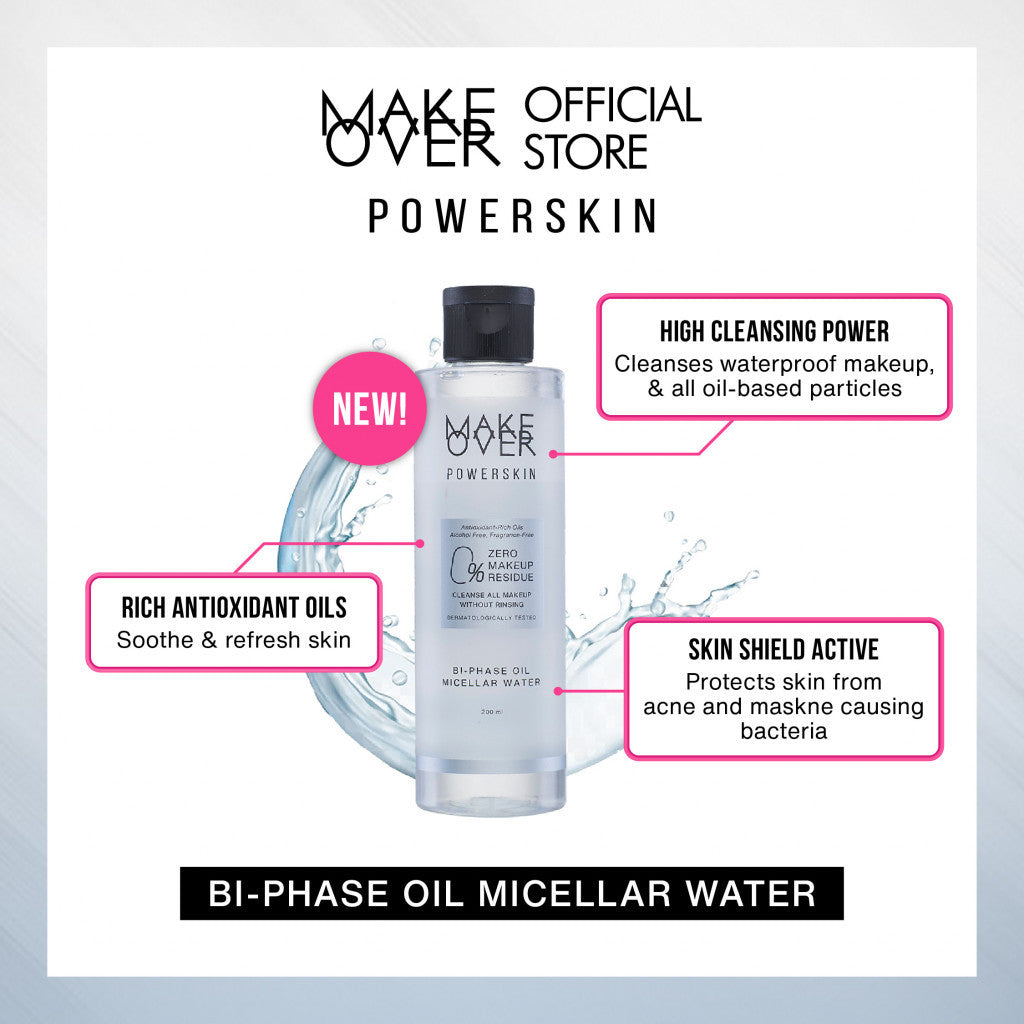[TOP CREATOR'S PICK] MAKE OVER Powerskin Bi-Phase Oil Micellar Water - Pembersih cleanser makeup sekali usap bersih total tanpa residu tidak menyumbat pori tidak membuat jerawat aman untuk kulit sensitif non-comedogenic