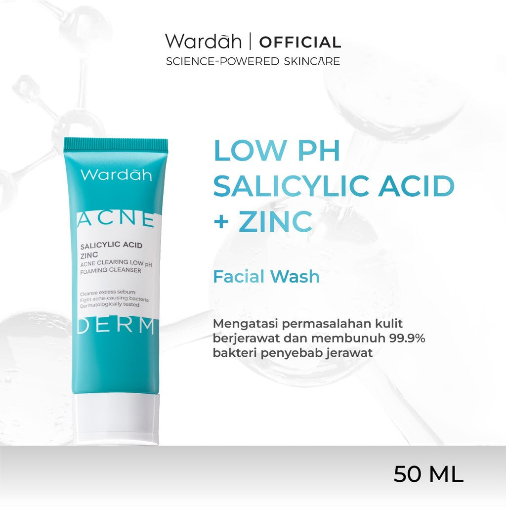 WARDAH Acnederm Salicylic Acid Zinc Acne Clearing Low pH Foaming Cleanser - Skincare