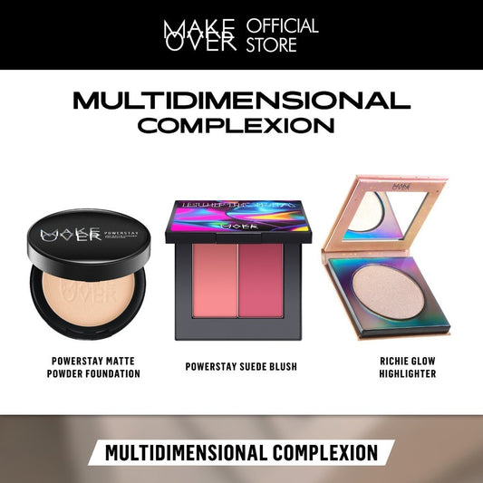 Multidimentional Complexion : Matte Powder Foundation, Suede Blush, Riche Glow Highlighter - Make Over Face Bundle...